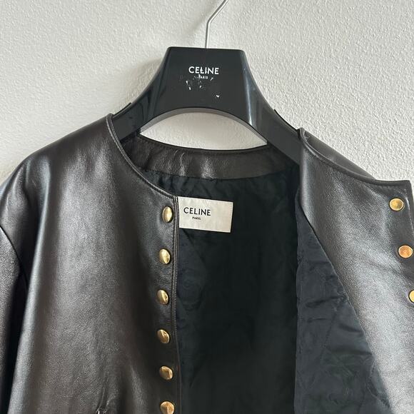Celine Pure Collar Jacket with Snap Buttons in Soft Lambskin  Size 34 New - Picture 13 of 13